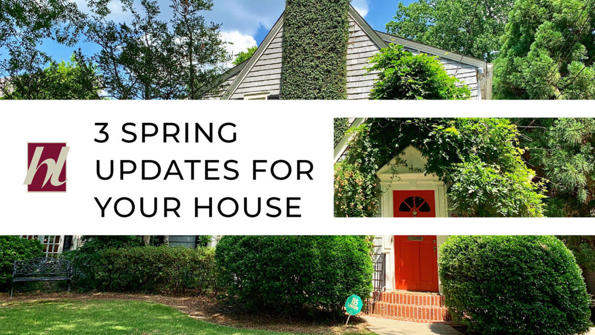 A ivy covered home with a red door and text that reads 3 Spring Updates For Your House
