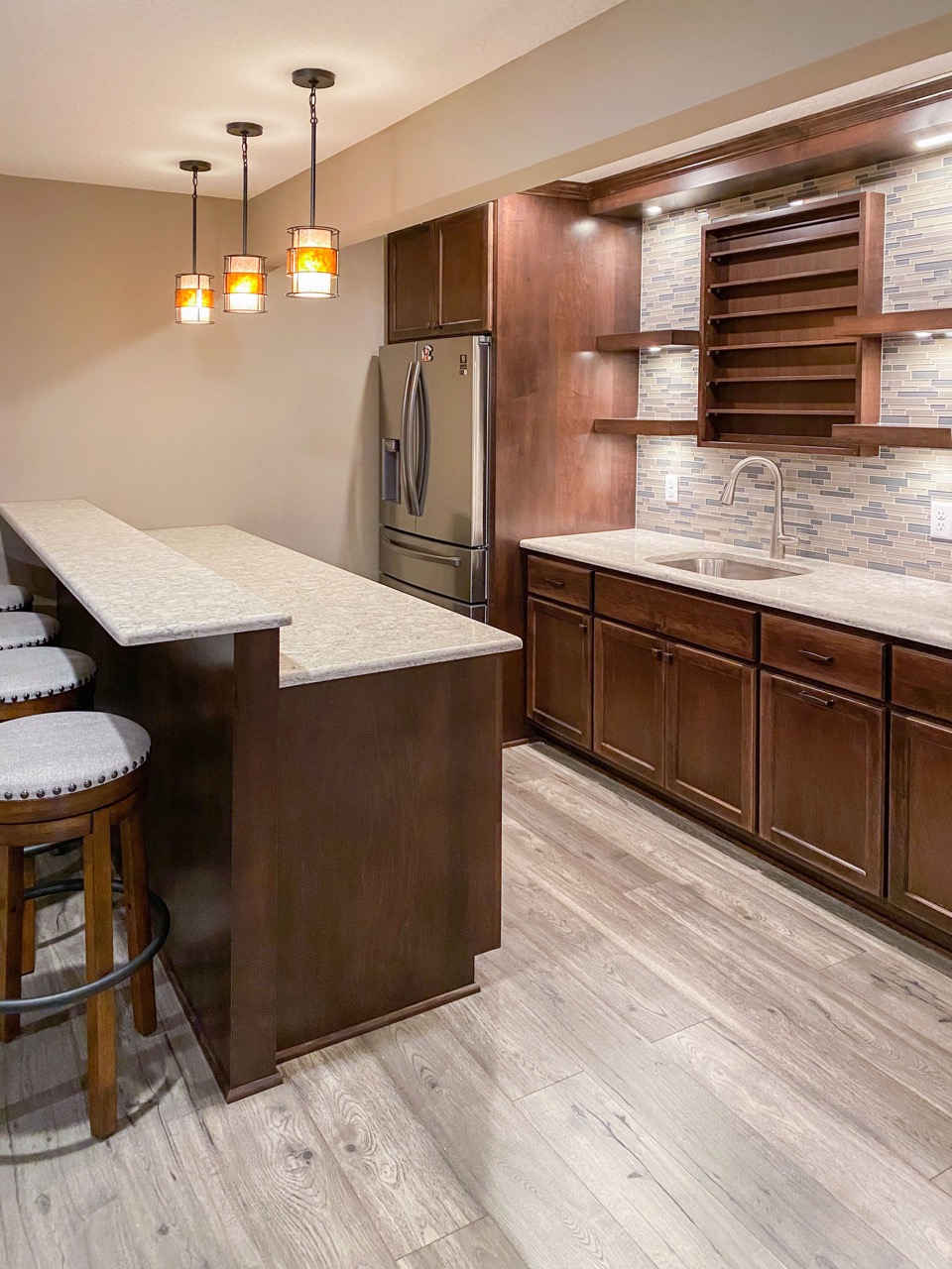 A completed bar renovation by House Lift remodeling contractors of the Twin Cities