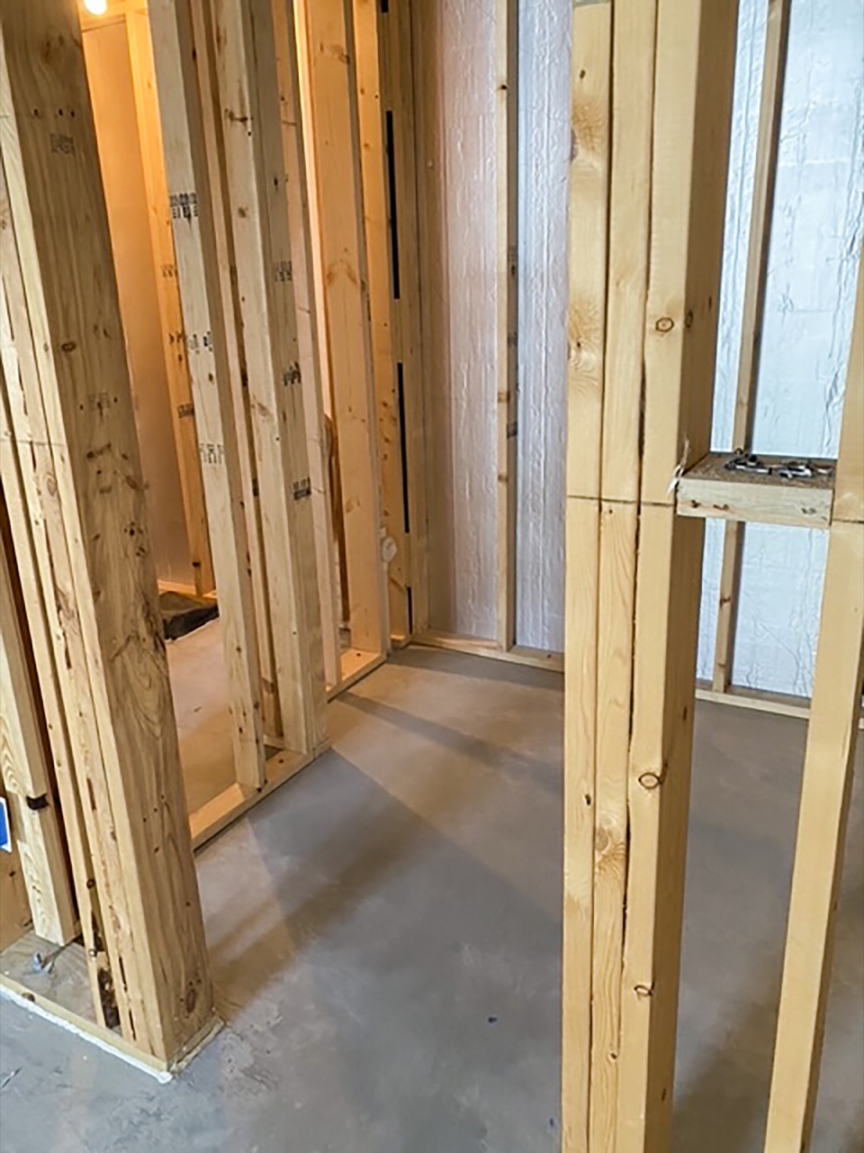 Wall framing during a House Lift renovation at a home in the Twin Cities